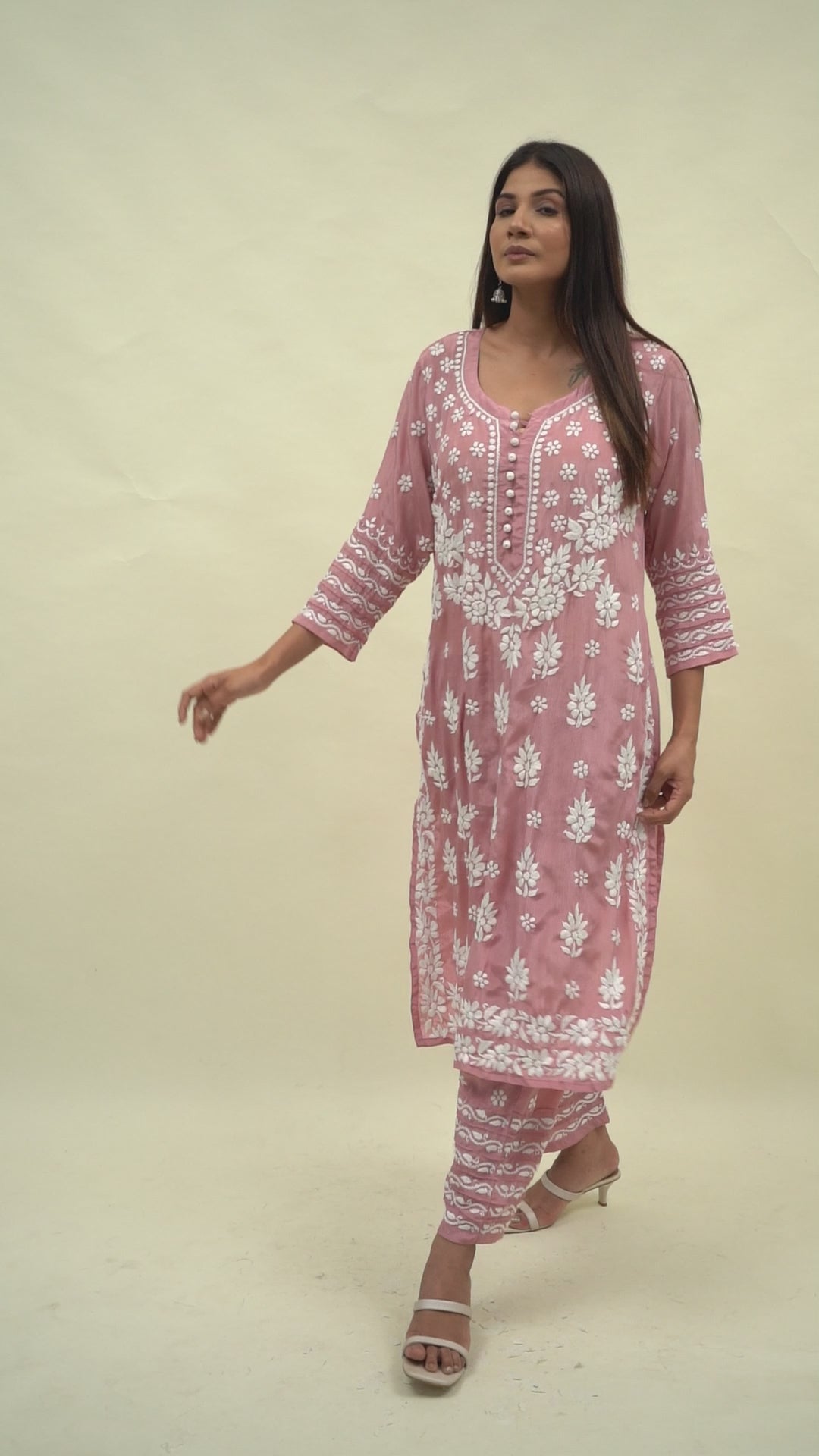 Pink chikankari co-ord set