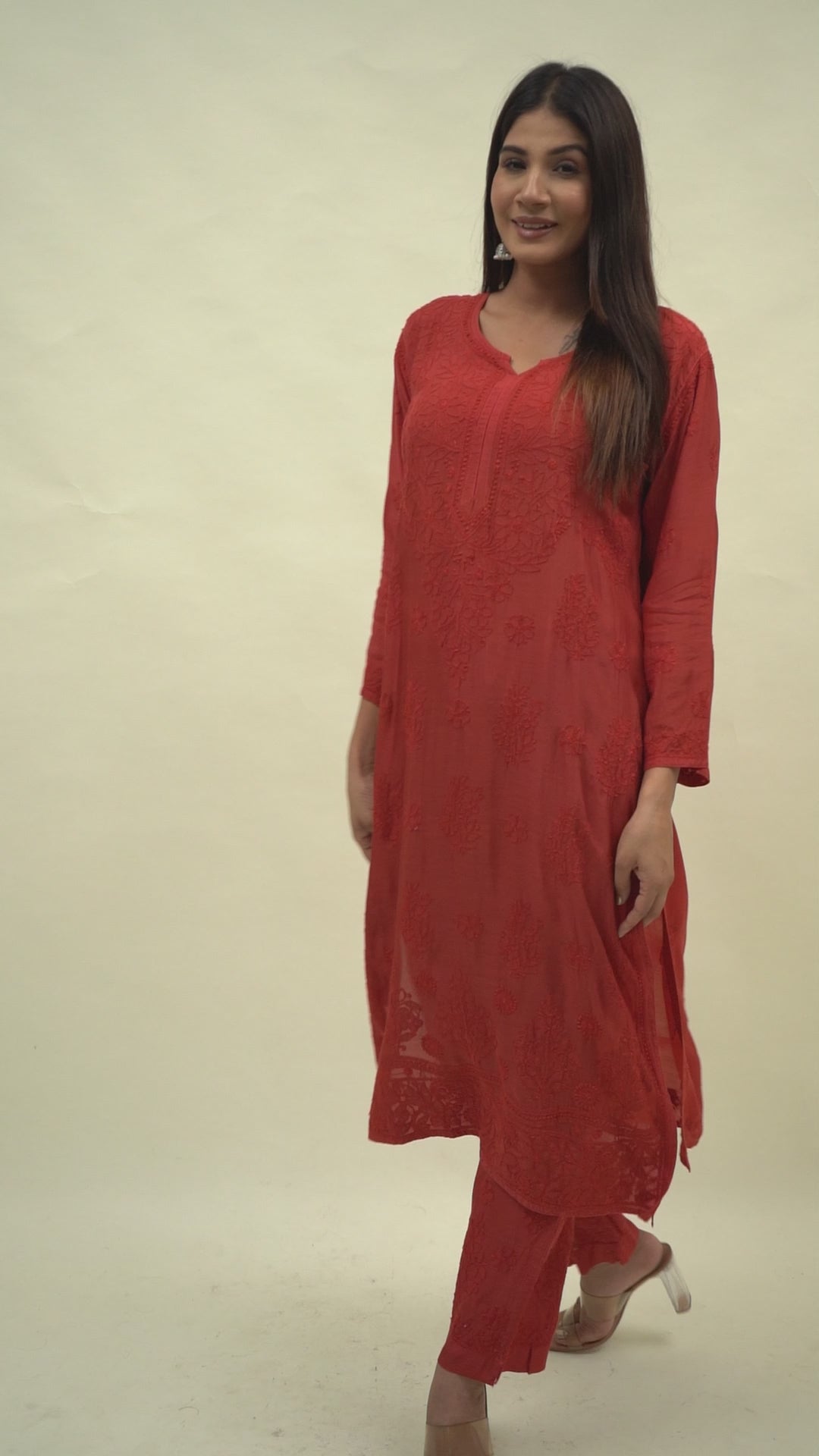 Red chikankari co-ord set
