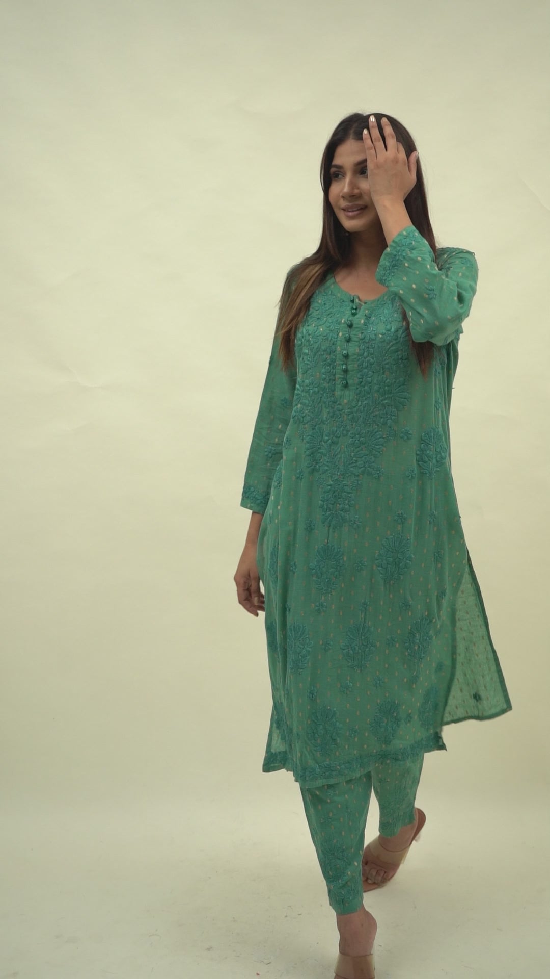 Green chikankari co-ord set