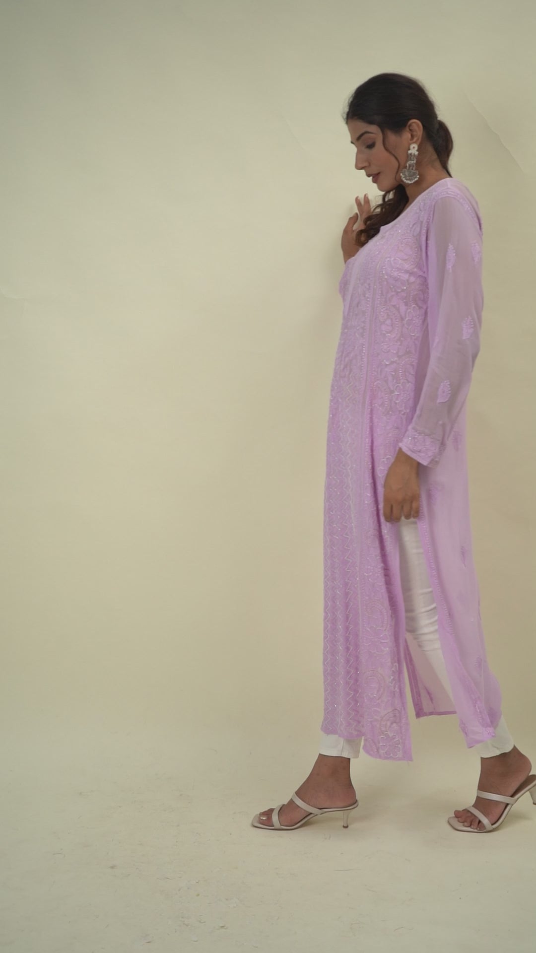 Lavender water sequin line work kurta