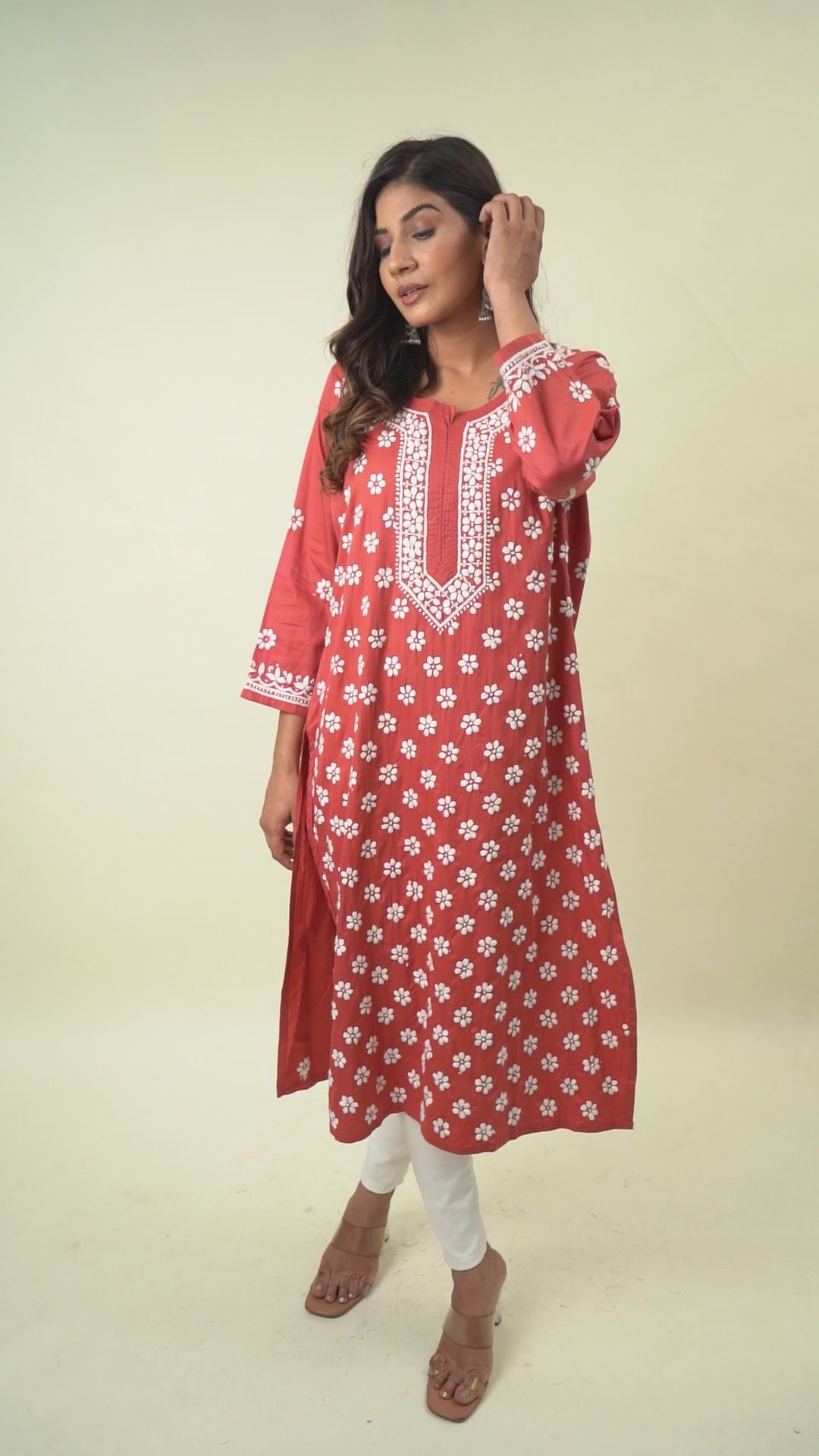 Red chikankari kurta