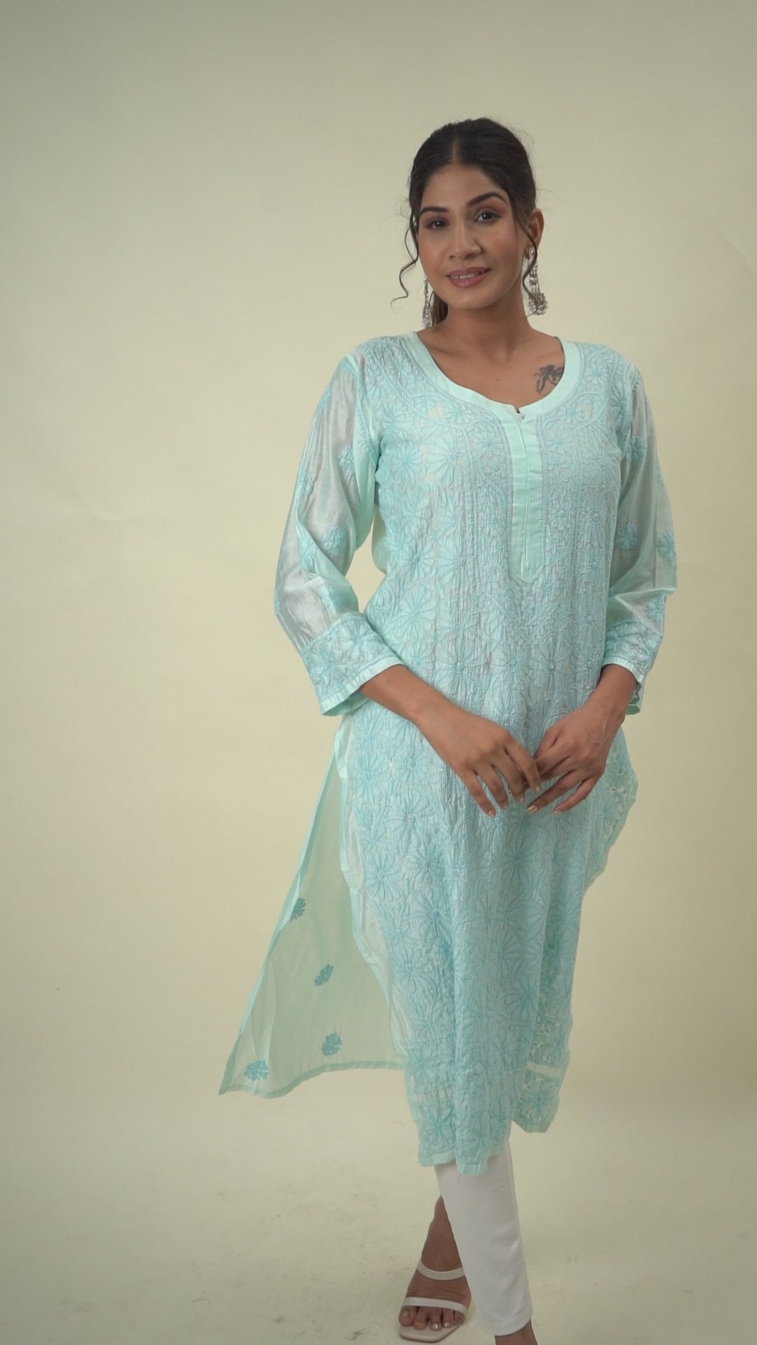 Light Blue chikankari long kurta