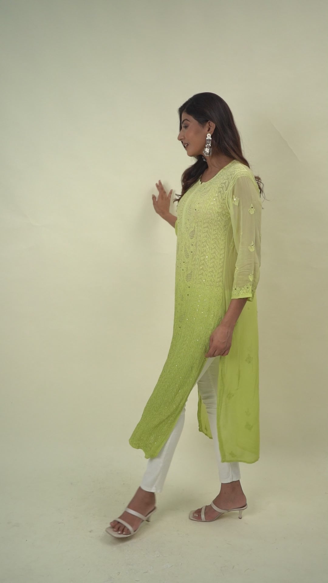 Ombre yellow chikankari long kurta