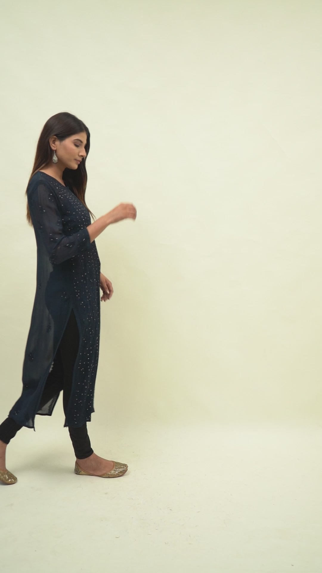 Navy blue chikankari long kurta