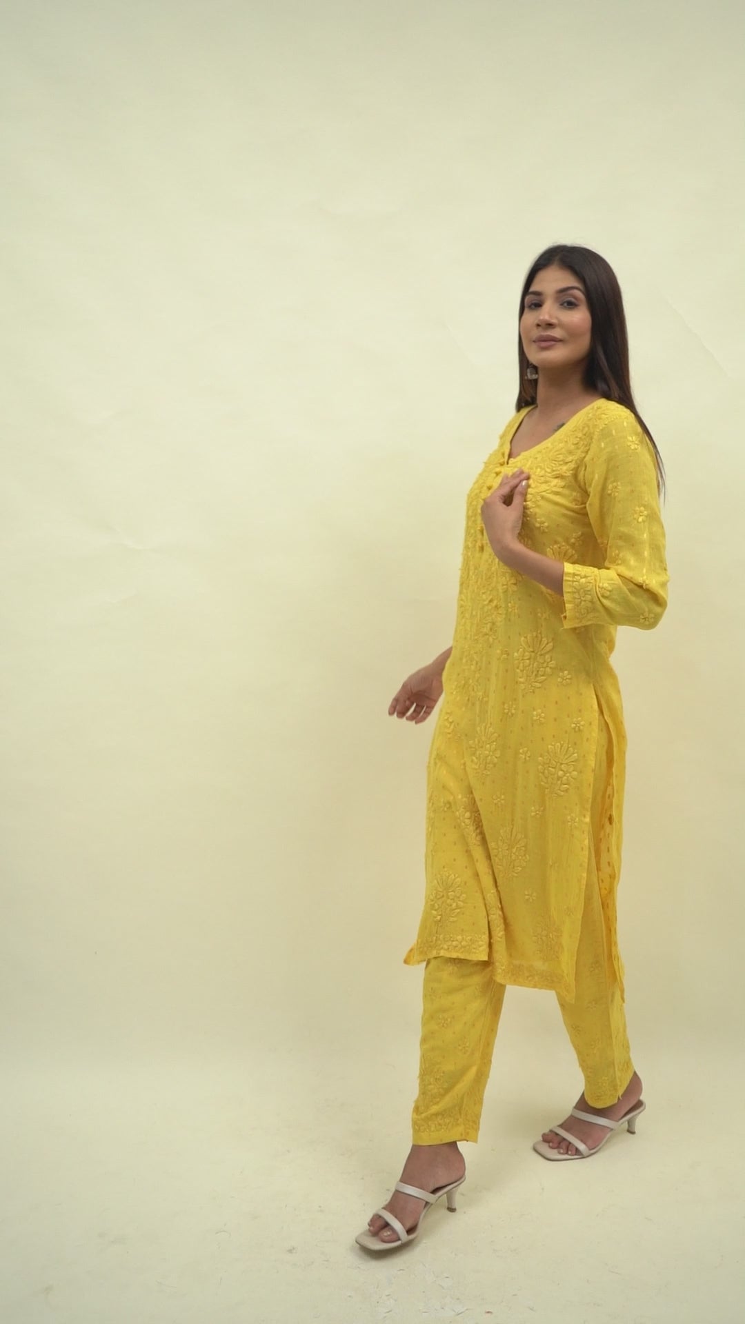 Yellow chikankari co-ord set