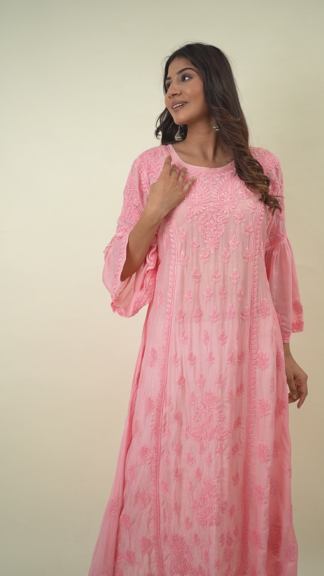 Pink chikankari long kurta