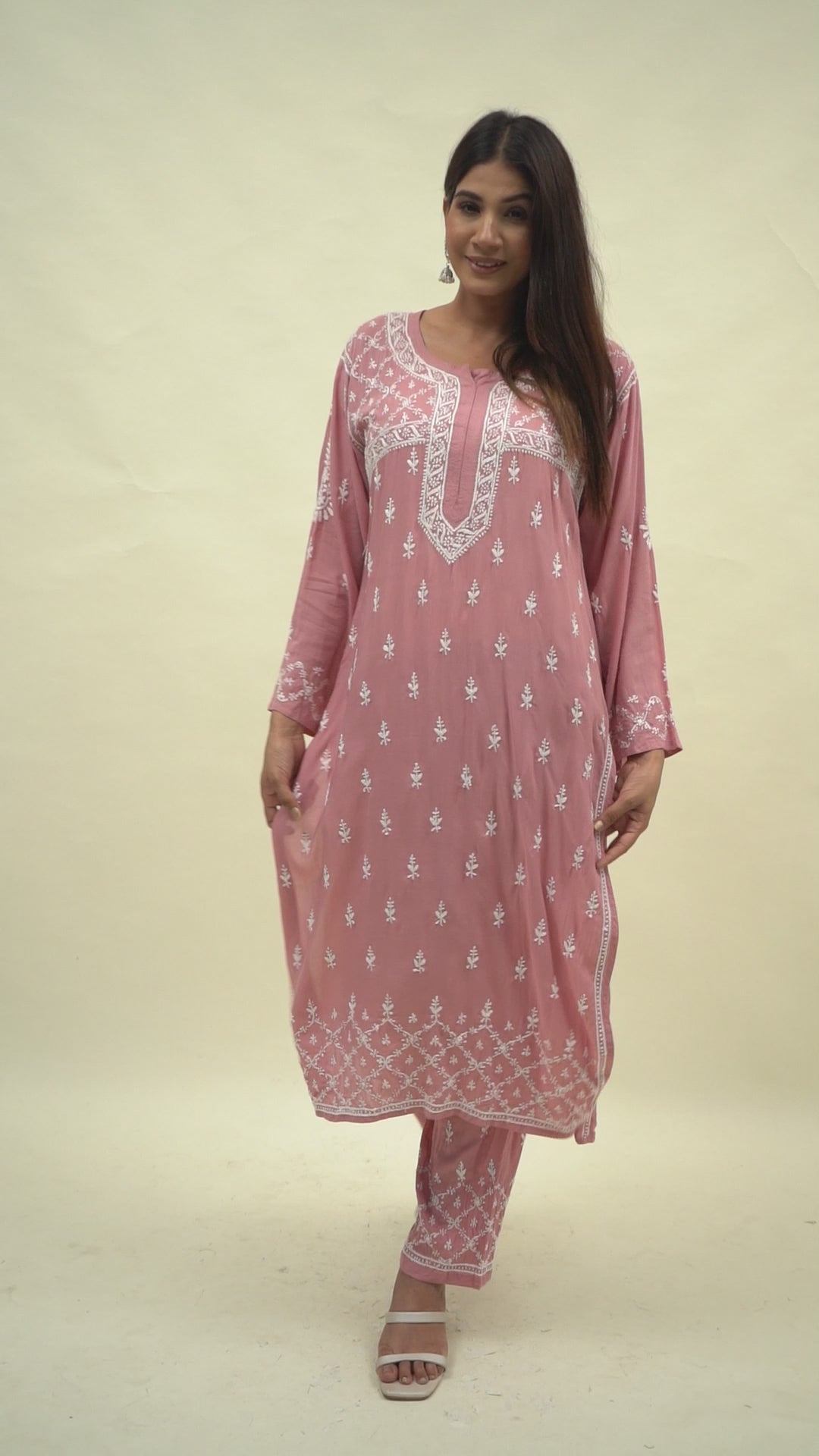 Pink chikankari co-ord set