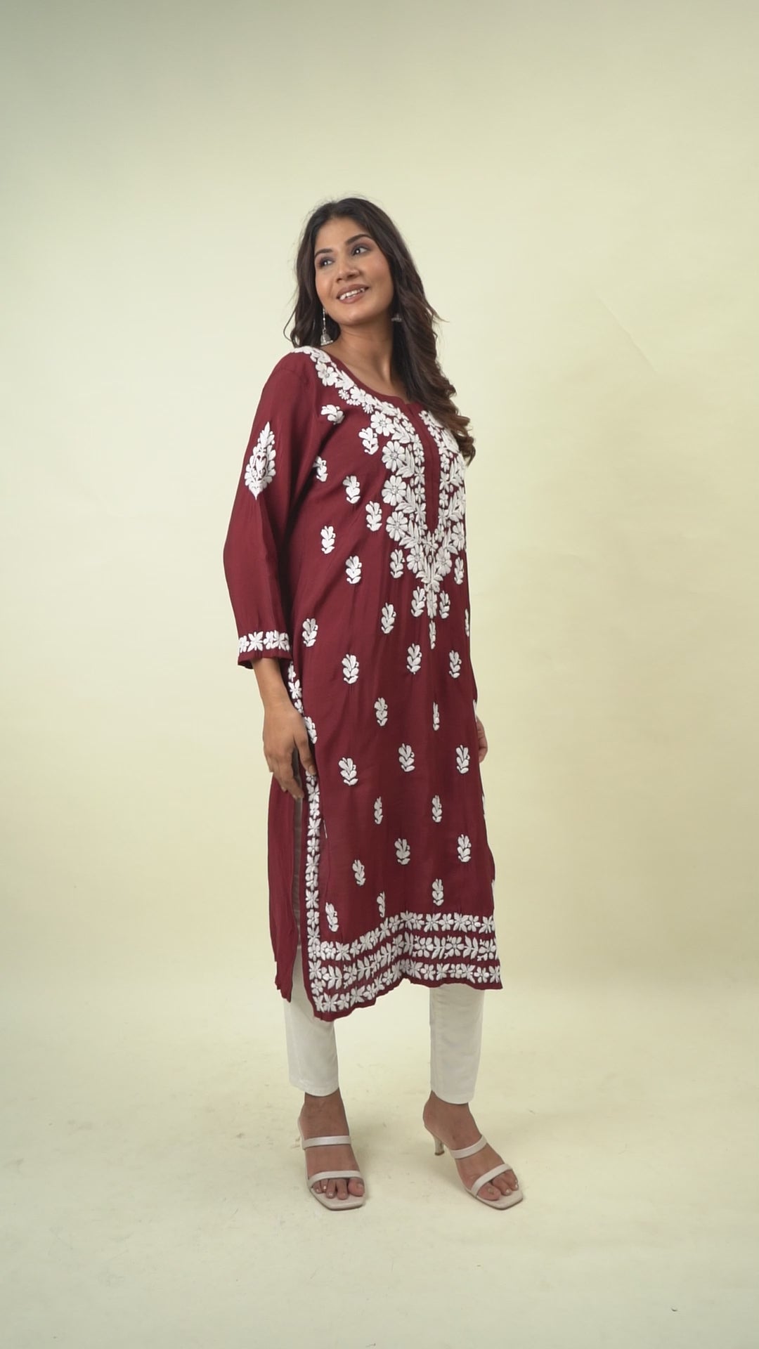 Maroon chikankari kurta