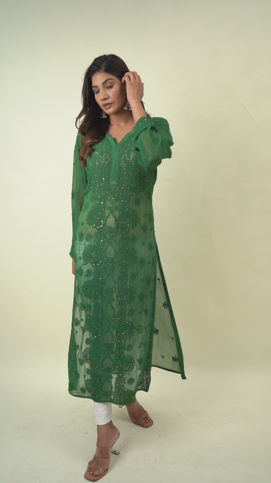 Green mukesh work kurta