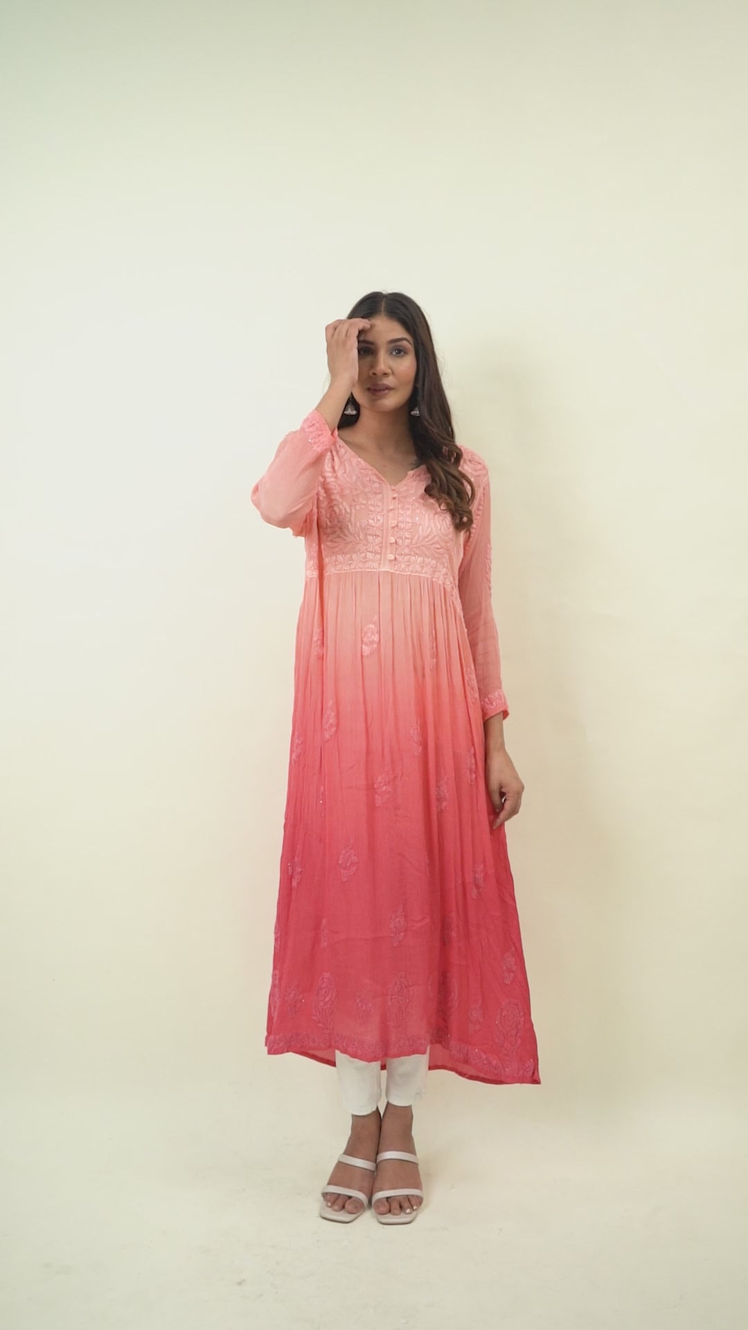 Ombre red chikankari co-ord set