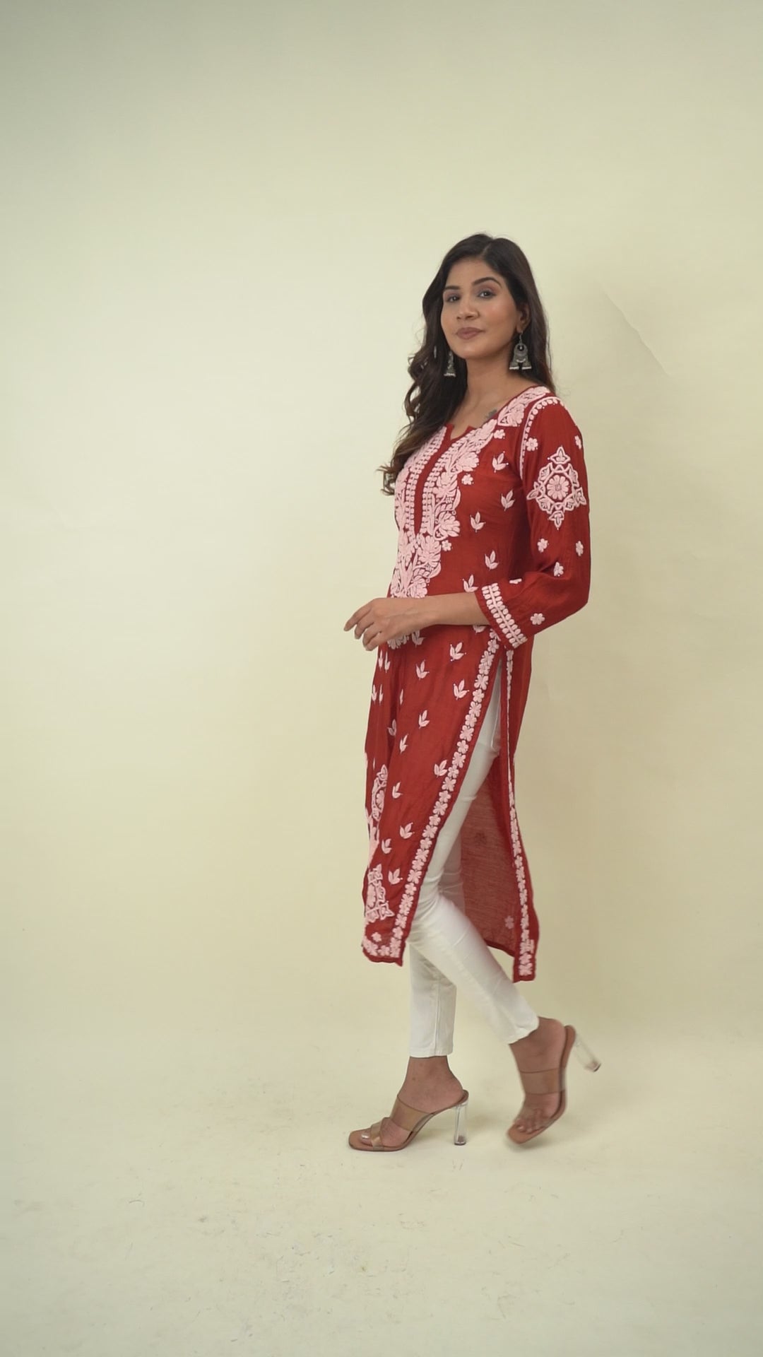 Red mukesh work kurta