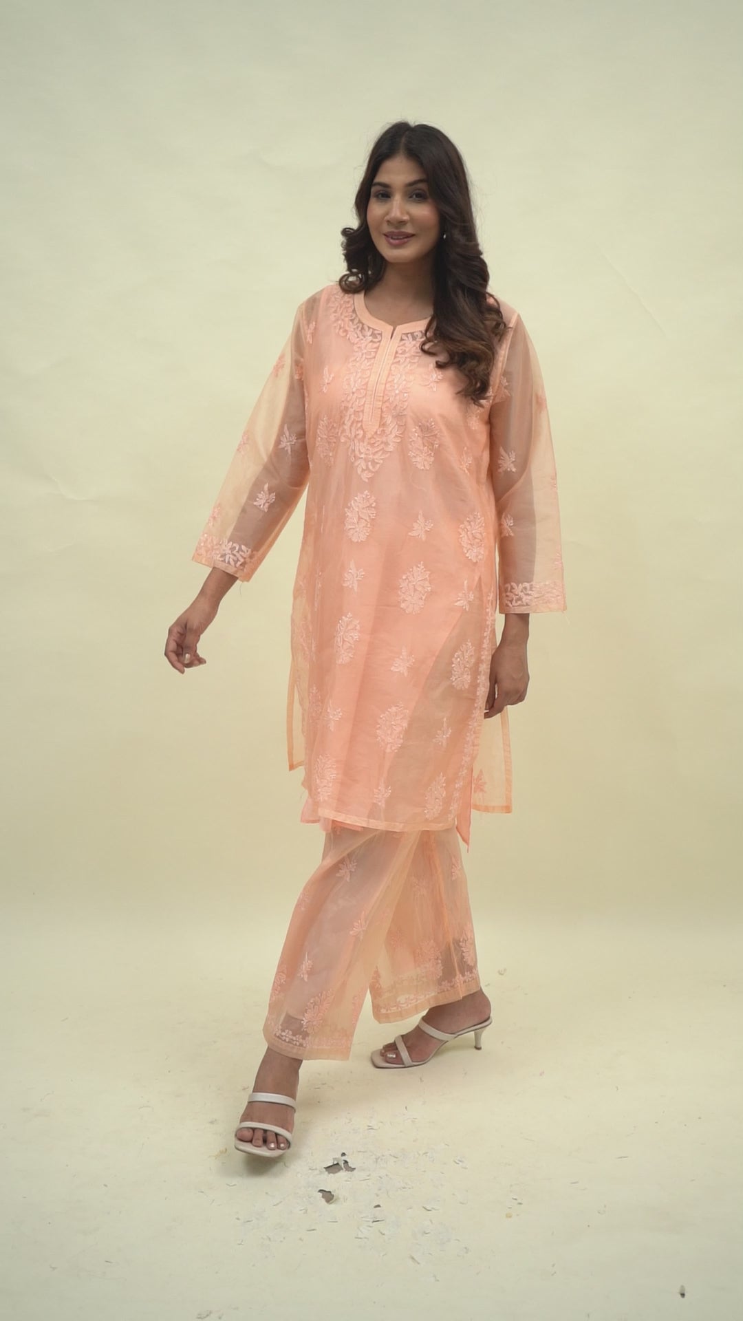 Peach chikankari co-ord set