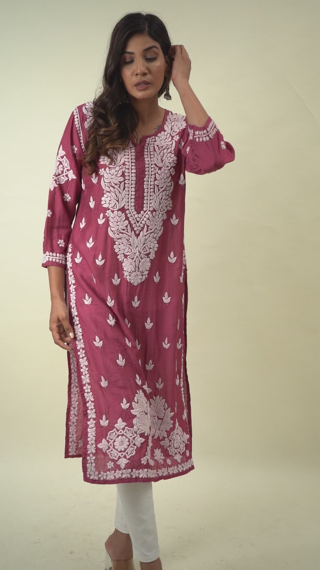 Pink mukesh work kurta