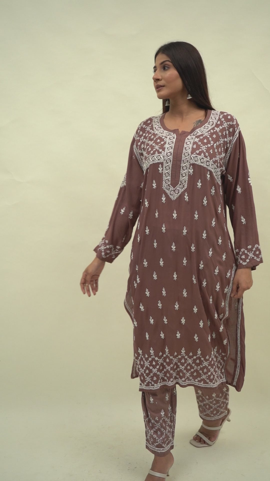 Brown chikankari co-ord set