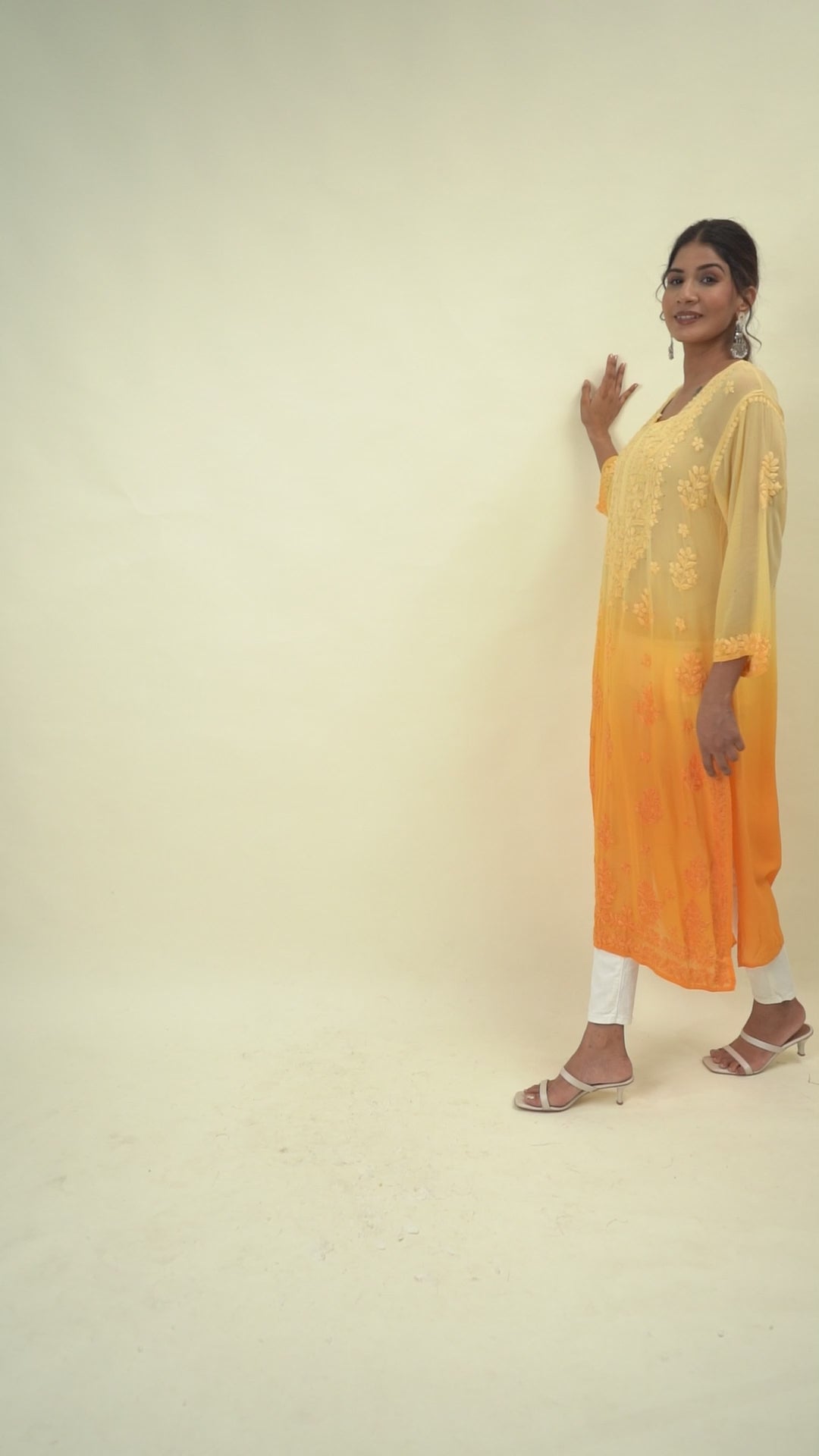 Ombre orange chikankari kurta