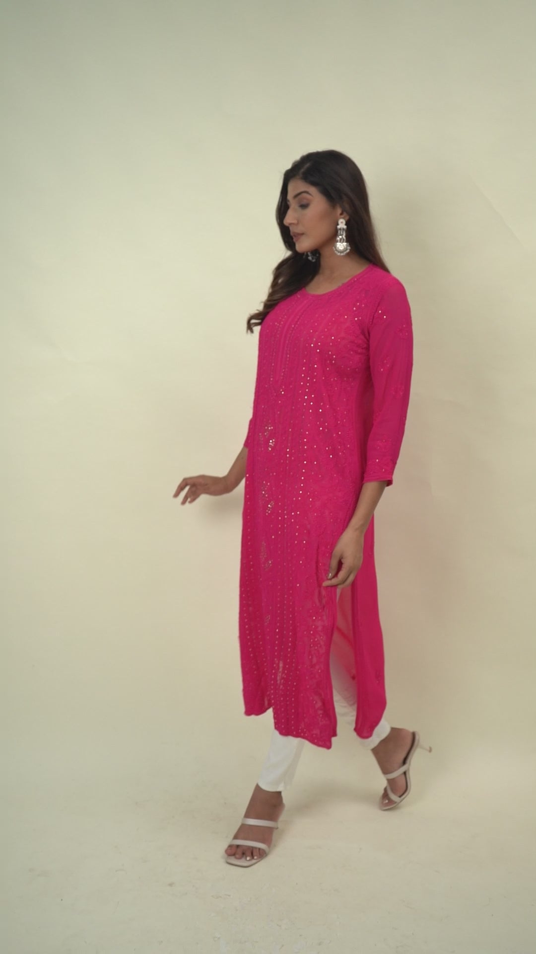 Magenta pink chikankari longkurta