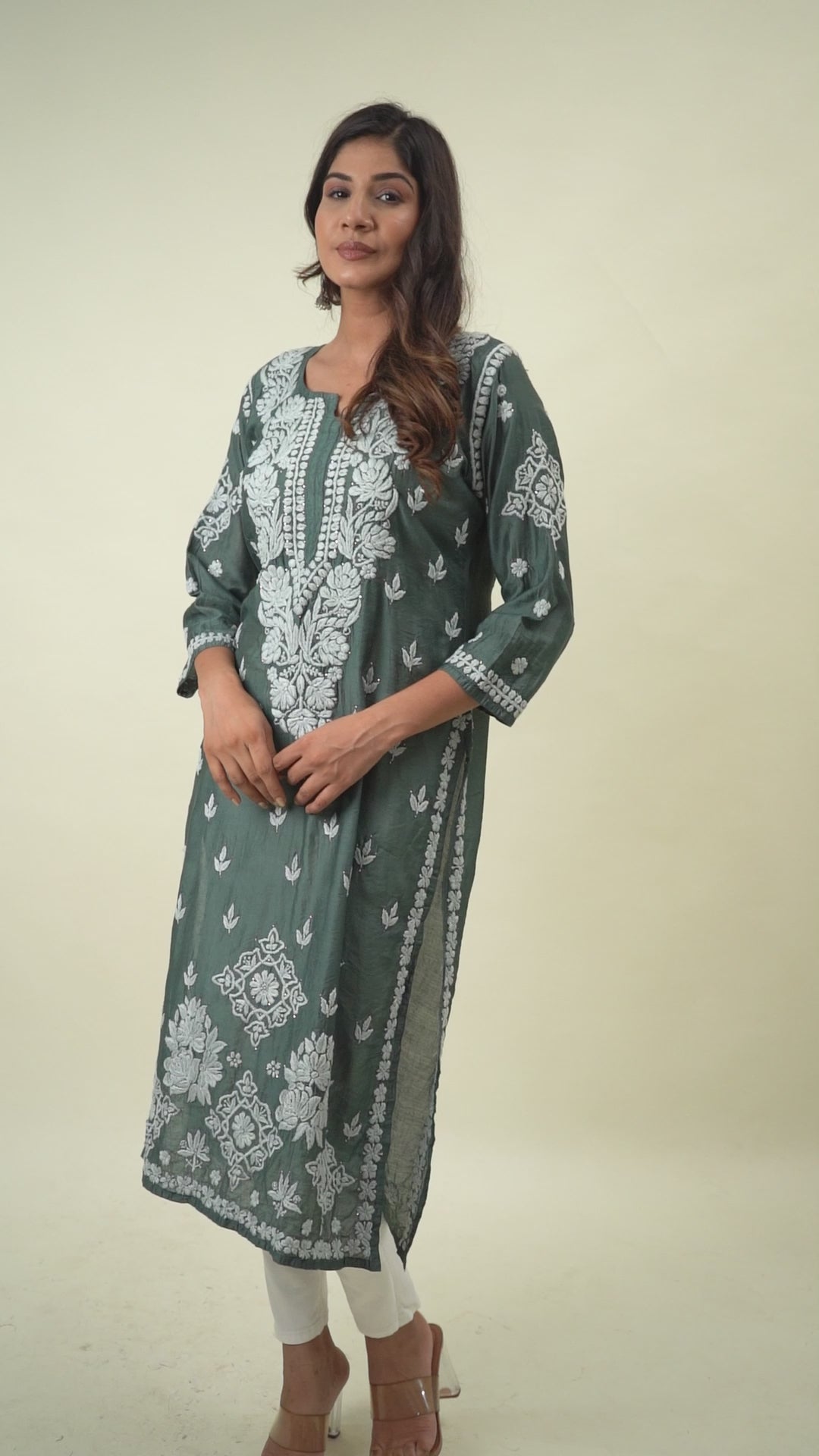 Grey mukesh work kurta